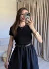 Siyah Kısa Kollu Kaşkorse Elbise