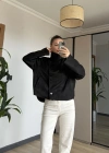 Siyah Süet Dik Yaka Trençkot