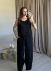 Siyah Tencel Kalın Askılı Takım