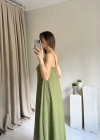 Yeşil Ayarlanabilir Askı Gofre Elbise