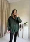 Yeşil Unısex Basic Kapüşonlu Hırka