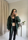 Yeşil Unısex Basic Kapüşonlu Hırka