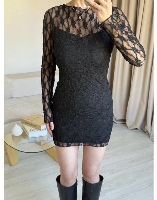 Siyah Astarlı Dantel Elbise