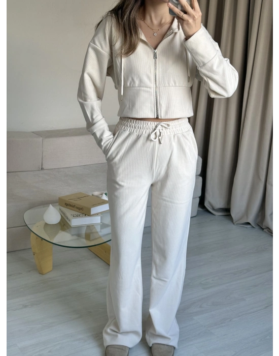 Krem Hırka Eşofman Takım