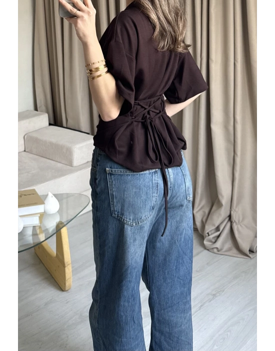 Kahve Bağlamalı Tshirt