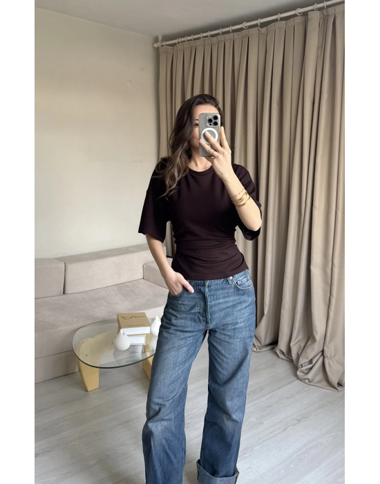 Kahve Bağlamalı Tshirt