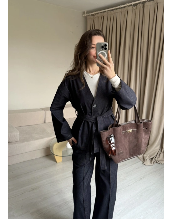 Tek Düğmeli Kot Takım