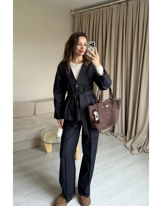 Tek Düğmeli Kot Takım