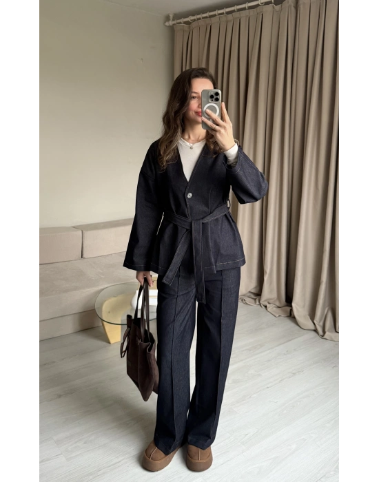 Tek Düğmeli Kot Takım