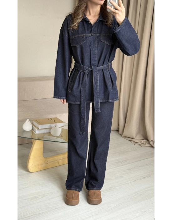 Kuşaklı Çıtçıtlı Denim Takım