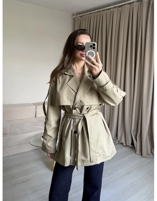 Çağla Yeşili Ara Boy Trençkot