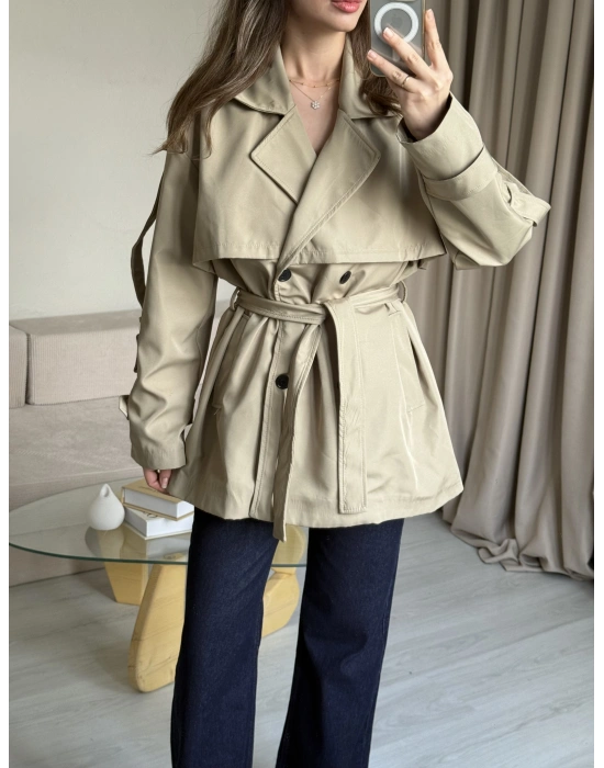 Çağla Yeşili Ara Boy Trençkot