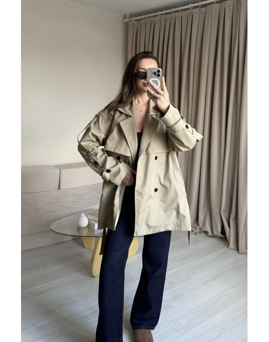 Çağla Yeşili Ara Boy Trençkot