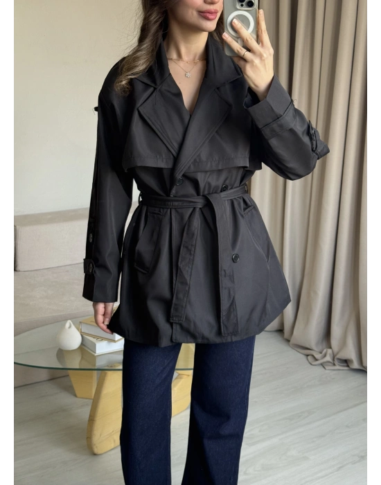 Siyah Ara Boy Trençkot