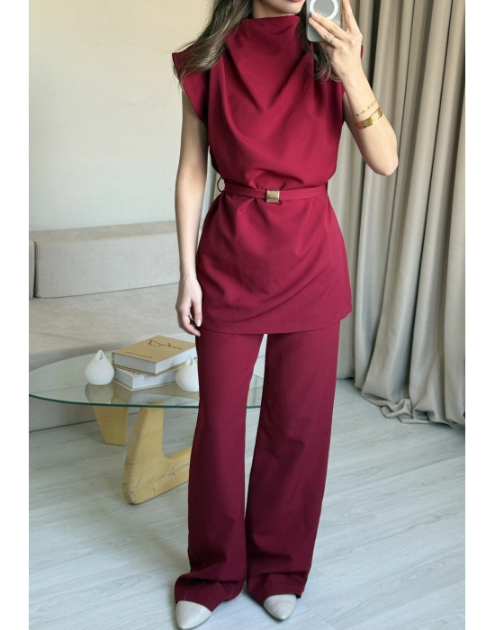 Bordo Kolsuz Gold Detaylı Takım