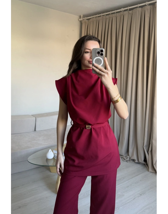 Bordo Kolsuz Gold Detaylı Takım