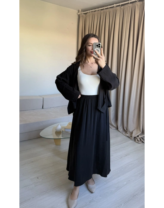 Siyah Bağlama Etek Takım