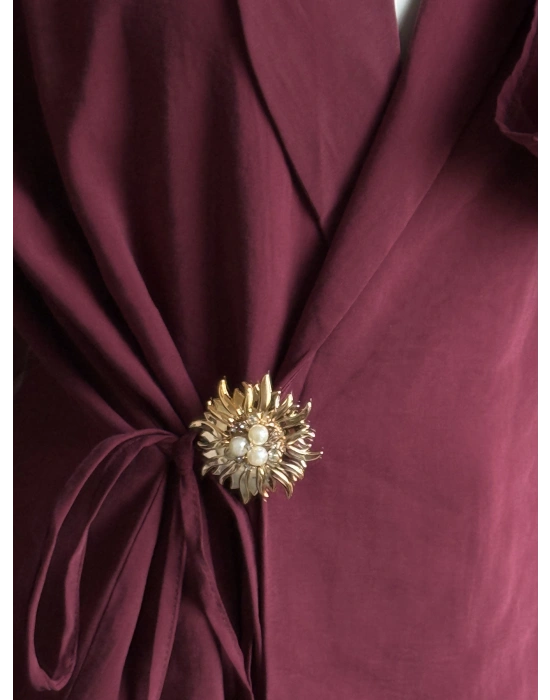 Mürdüm Broşlu Pantolon Takımm