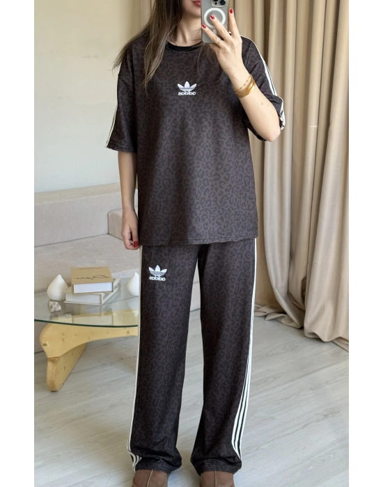 Kahve Kısa Kollu Leopar Takım