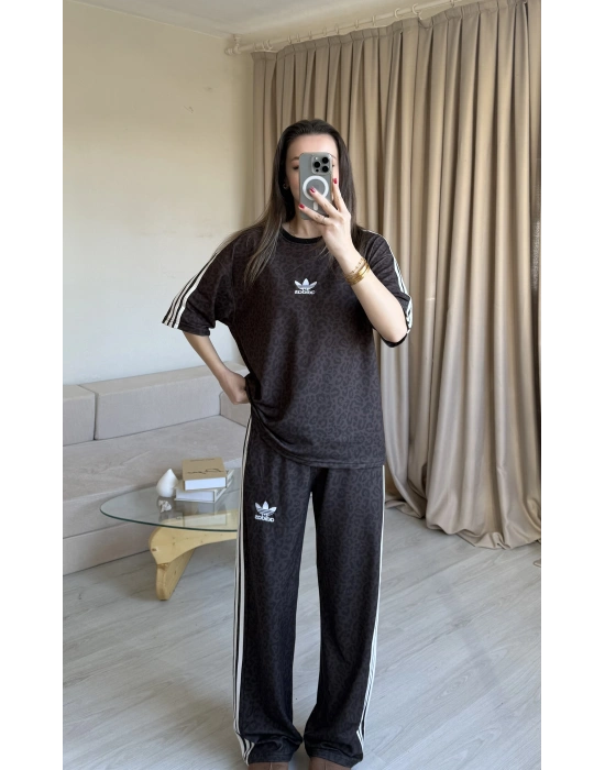 Kahve Kısa Kollu Leopar Takım