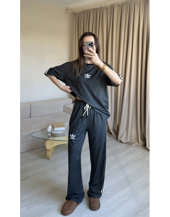 Gri Kısa Kollu Leopar Takım