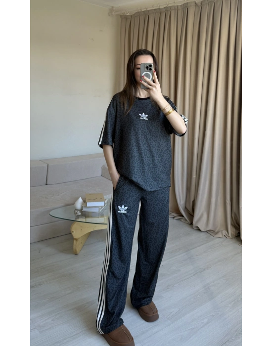 Gri Kısa Kollu Leopar Takım