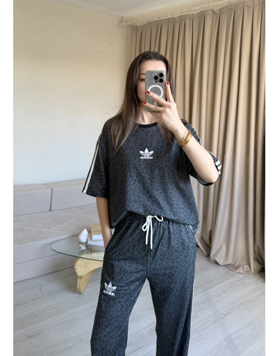 Gri Kısa Kollu Leopar Takım