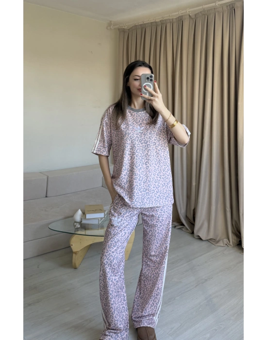 Pembe Kısa Kollu Leopar Takım