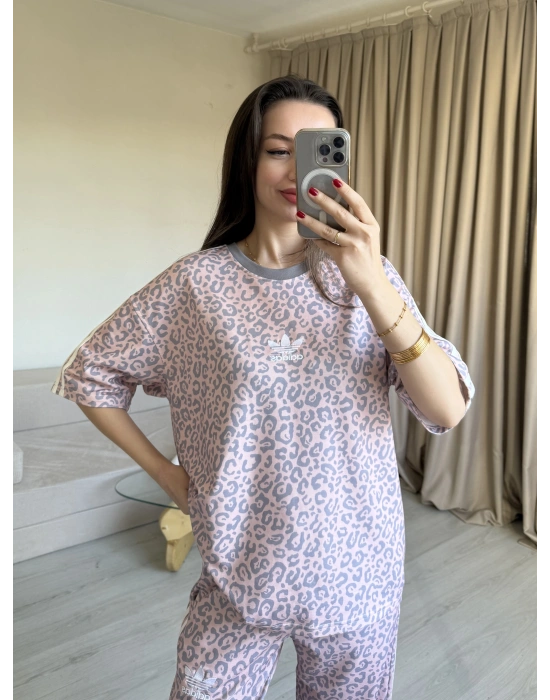 Pembe Kısa Kollu Leopar Takım