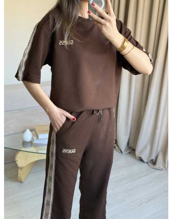 Kahve Paça Lastikli Eşofman Takımı