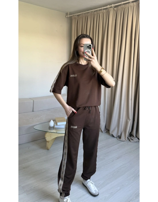 Kahve Paça Lastikli Eşofman Takımı