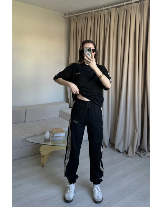 Siyah Paça Lastikli Eşofman Takımı