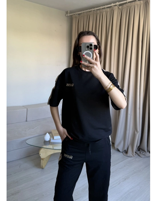 Siyah Paça Lastikli Eşofman Takımı