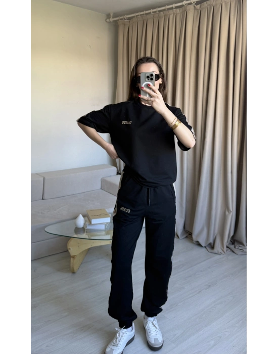 Siyah Paça Lastikli Eşofman Takımı