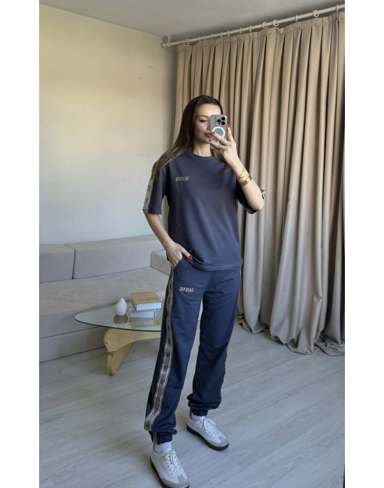 Antrasit Paça Lastikli Eşofman Takımı