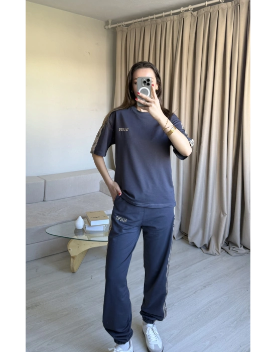 Antrasit Paça Lastikli Eşofman Takımı