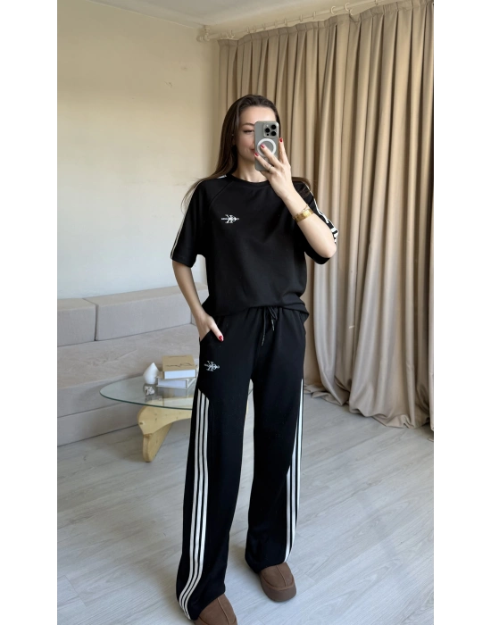Siyah Yan Şeritli Marka Eşofman Takım