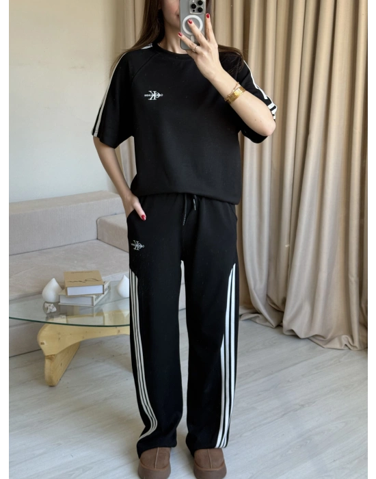 Siyah Yan Şeritli Marka Eşofman Takım