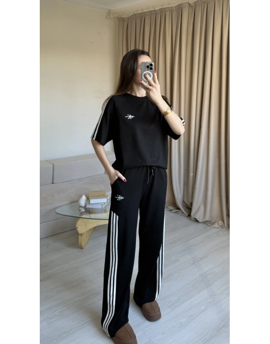 Siyah Yan Şeritli Marka Eşofman Takım