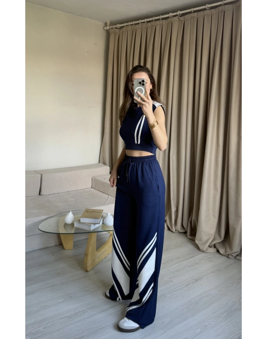 Lacivert Crop Sıfır Kol Eşofman Takım