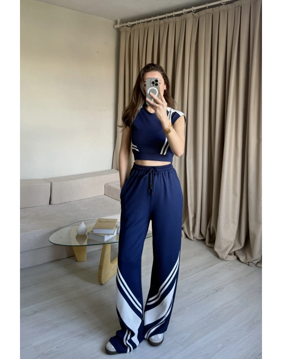 Lacivert Crop Sıfır Kol Eşofman Takım