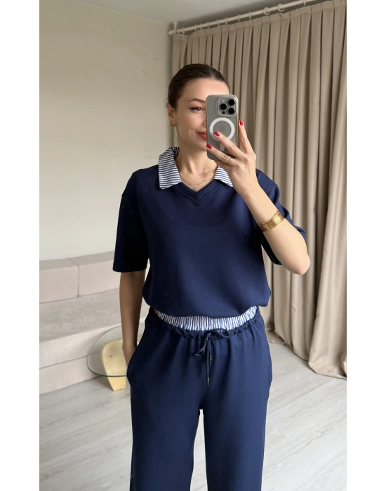 Lacivert Gömlek Yaka Eşofman Takım