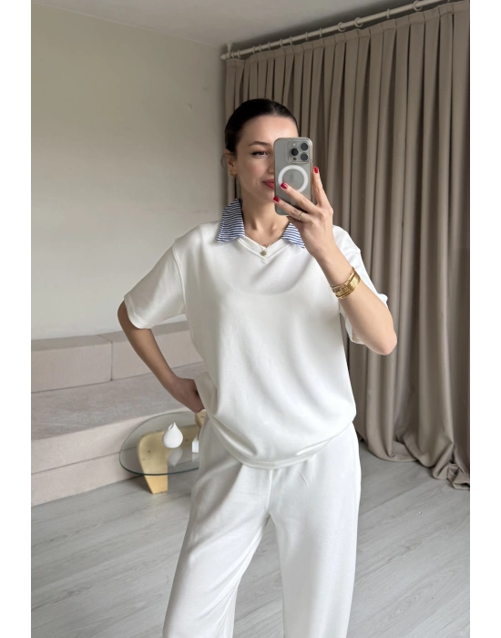 Beyaz Gömlek Yaka Eşofman Takım