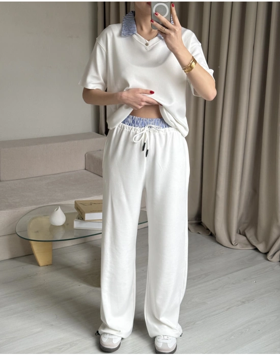 Beyaz Gömlek Yaka Eşofman Takım