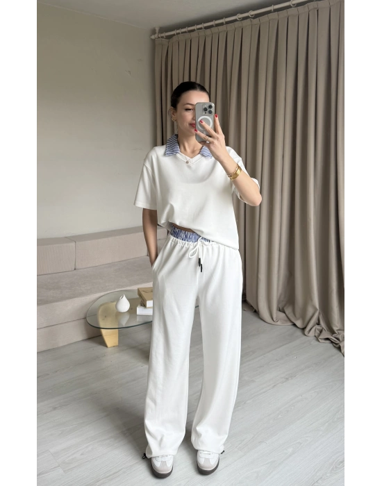 Beyaz Gömlek Yaka Eşofman Takım