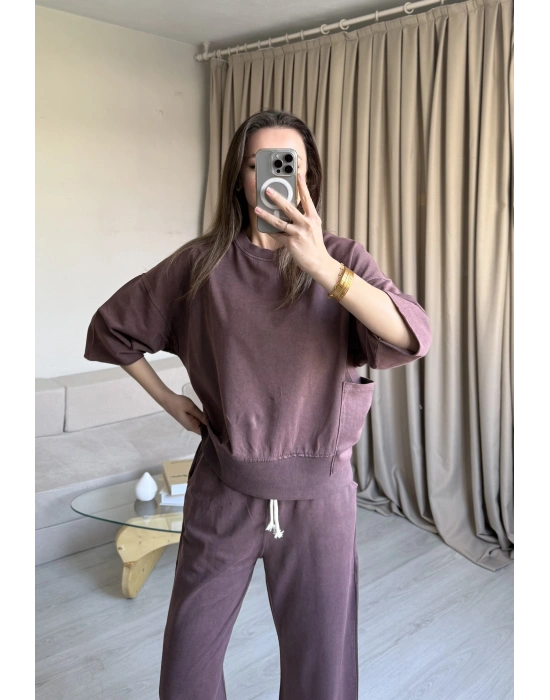 Gül Kurusu Eskitme Eşofman Takımı