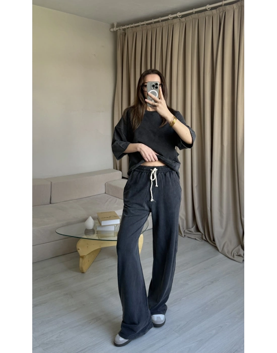 Gri Eskitme Eşofman Takımı