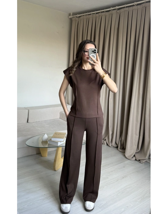 Kahve Vatkalı Çima Dikiş İkili Takım