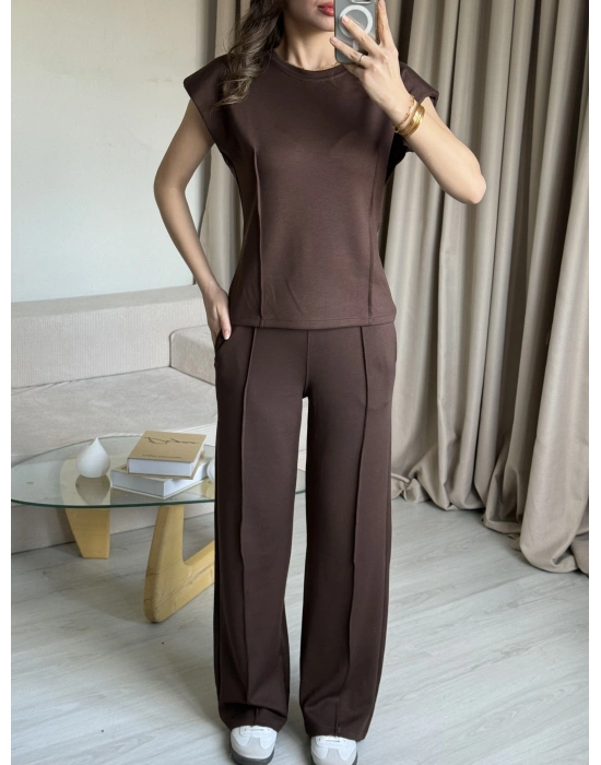 Kahve Vatkalı Çima Dikiş İkili Takım