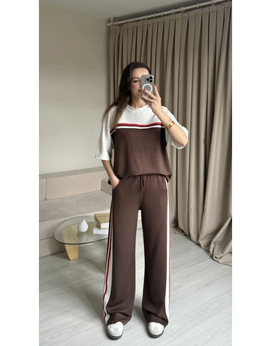 Kahve Modal Kumaş Eşofman Takım
